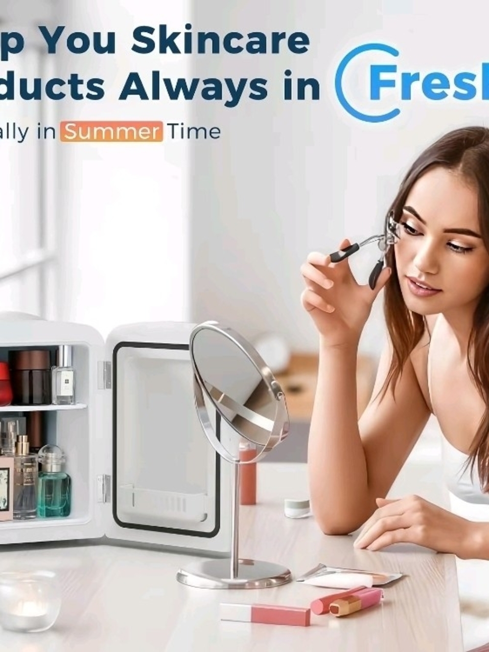 White LED Lighted Cosmetic Fridge with Mirror - Picture 7 of 8